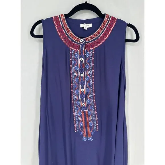 Umgee Top Womens Medium Navy Blue Tunic Flowy Embroidered Boho Bohemian Button - Picture 5 of 8